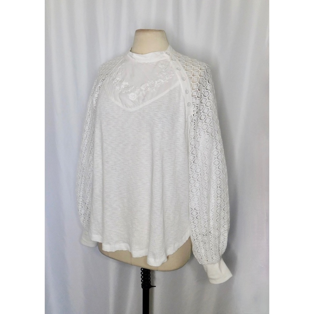 Free People White Lace Sleeve Top - Picture 5 of 15